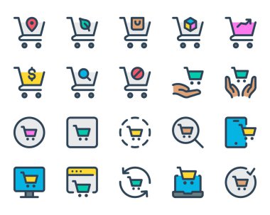 Alışveriş arabası için doldurulmuş taslak simgeleri.