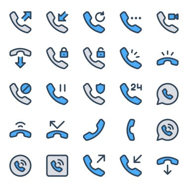 Telefon görüşmeleri için mavi özet simgeleri ayarlandı.