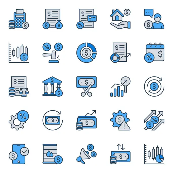 stock vector Filled blue outline icons set for Stock market and trading.