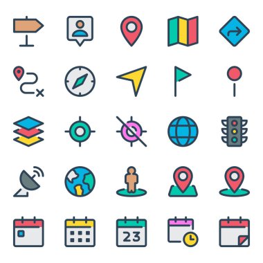 Zaman ve konum için doldurulmuş özet simgeleri.