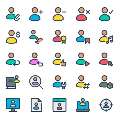 Kullanıcılar ve insanlar için ana hatları doldurulmuş simgeler.