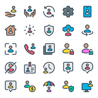 Kullanıcılar ve insanlar için ana hatları doldurulmuş simgeler.