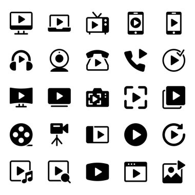 Video, oyuncu, multimedya için Glyph simgeleri ayarlandı.