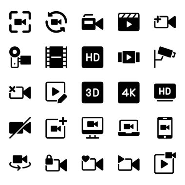 Video, oyuncu, multimedya için Glyph simgeleri ayarlandı.
