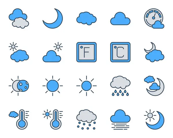 stock vector Filled blue outline icons set for Weather.