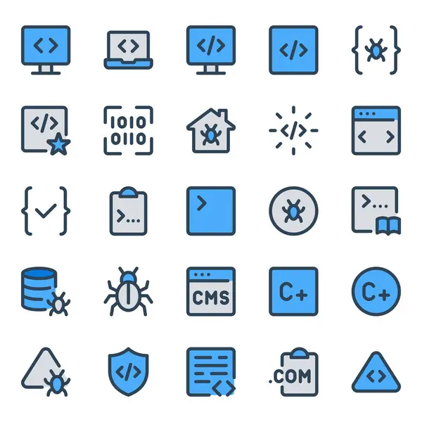 stock vector Filled blue outline icons set for Web development, programming.