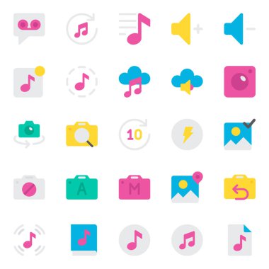 Ses ve fotoğraf için düz renk simgeleri ayarlandı