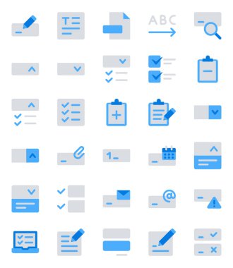 Form alanları, görevler, belgeler için mavi renk simgeleri belirlendi.