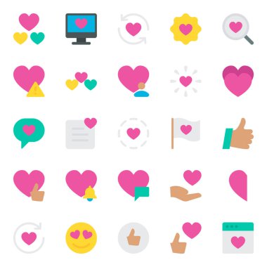 Beğeniler ve Kalpler için düz renk simgeleri ayarlandı.