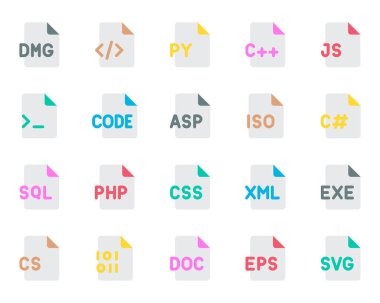 Programlama dosyaları için düz renk simgeleri ayarlandı