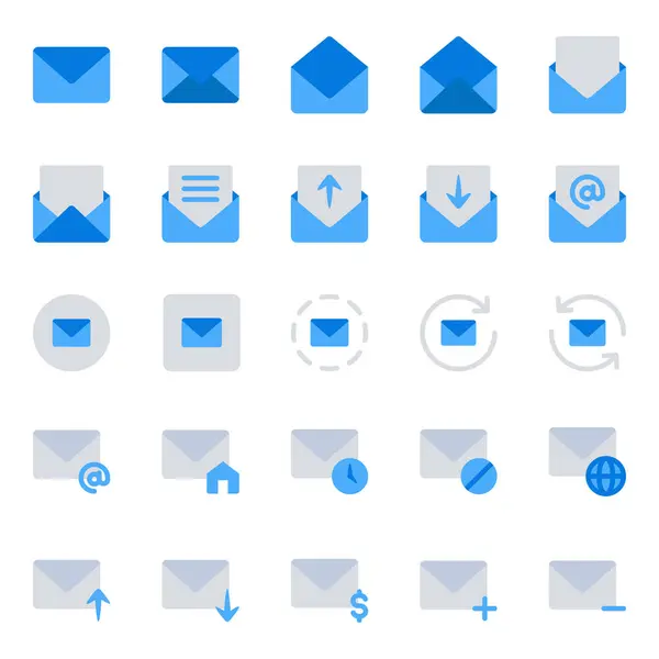 stock vector Blue color icons set for Email, mail, letter, communication.