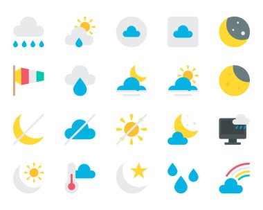 Hava Durumu için düz renk simgeleri ayarlandı.