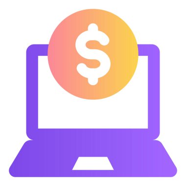 Gradyan renk simgesi, çevrimiçi ödeme için illüstrasyon, çevrimiçi bankacılık, dizüstü bilgisayar.