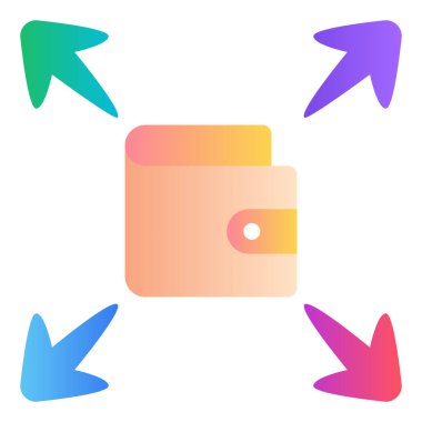 Gradyan renk simgesi, Cüzdan için illüstrasyon, para, kaydetme.