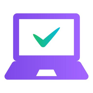 Gradyan renk simgesi, Onaylanmış, doğru, dizüstü bilgisayar illüstrasyonu.