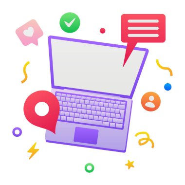 Dizüstü bilgisayardaki çevrimiçi sosyal medya sohbeti için renk grafikleri