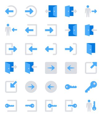 Giriş ve çıkış için mavi renkli düz simgeler ayarlandı.