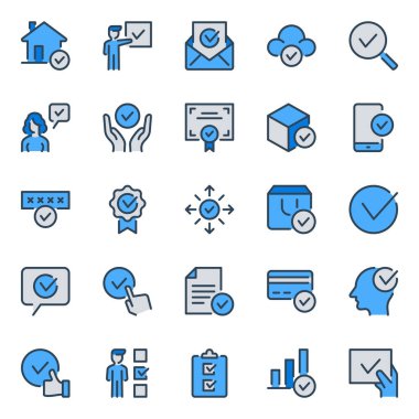 Onaylanmış onay işareti için mavi taslak simgeleri ayarlandı