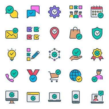 Onaylanmış onay işareti için doldurulmuş taslak simgeleri