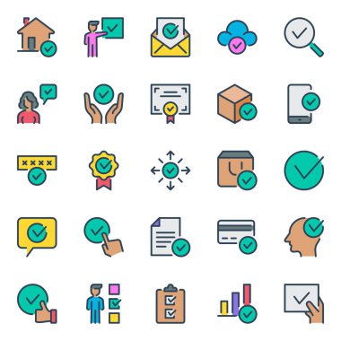 Onaylanmış onay işareti için doldurulmuş taslak simgeleri