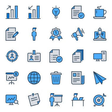 İş ve ofis için mavi özet simgeleri ayarlandı