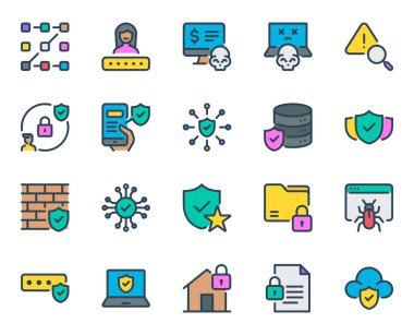 Siber Güvenlik için doldurulmuş taslak simgeleri