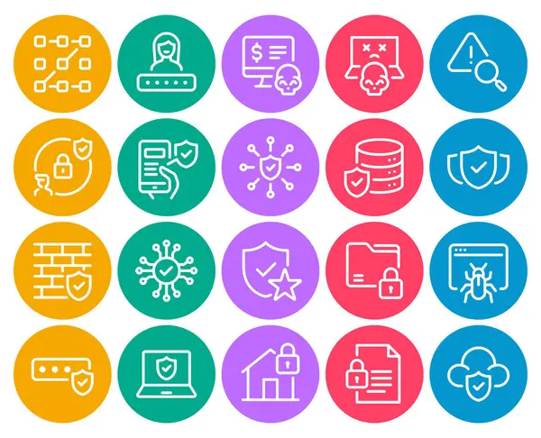 Siber Güvenlik için çember renk özet simgeleri ayarlandı