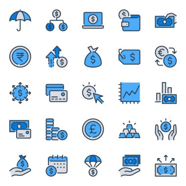 Finans yatırımı için mavi özet simgeleri ayarlandı