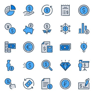 Finans yatırımı için mavi özet simgeleri ayarlandı