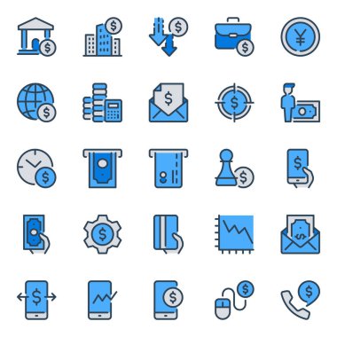 Finans yatırımı için mavi özet simgeleri ayarlandı