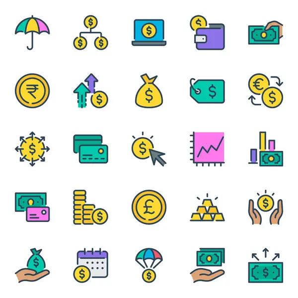 Finans yatırımı için doldurulmuş ana hatlar simgeleri