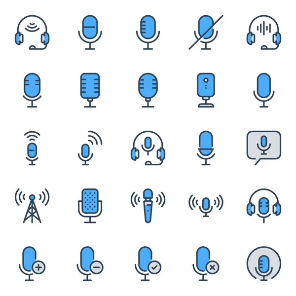Podcast mikrofon için doldurulmuş mavi taslak simgeleri