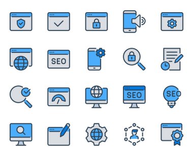 SEO ve Web için mavi taslak simgeleri ayarlandı