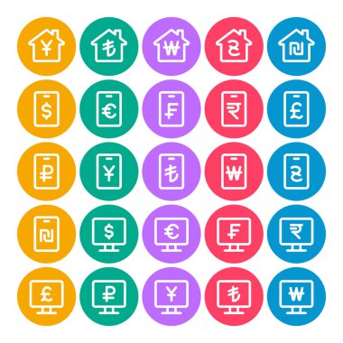 Para birimi ve finans için çember renk ana hatları simgeleri belirlendi.
