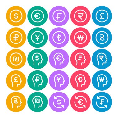 Para birimi ve finans için çember renk ana hatları simgeleri belirlendi.