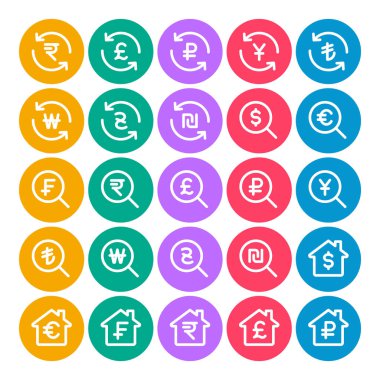 Para birimi ve finans için çember renk ana hatları simgeleri belirlendi.