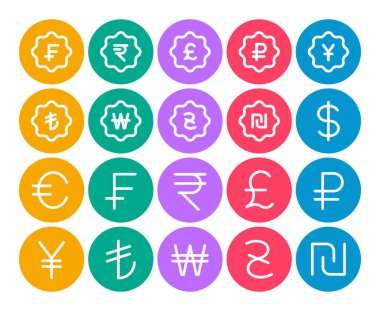 Para birimi ve finans için çember renk ana hatları simgeleri belirlendi.