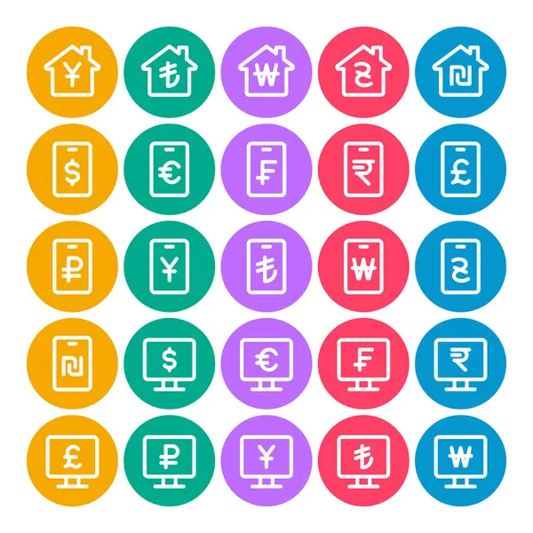 Para birimi ve finans için çember renk ana hatları simgeleri belirlendi.