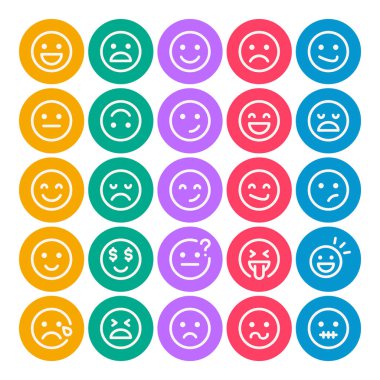 Emojis, Smiley, duygu için çember renk özet simgeleri ayarlandı.