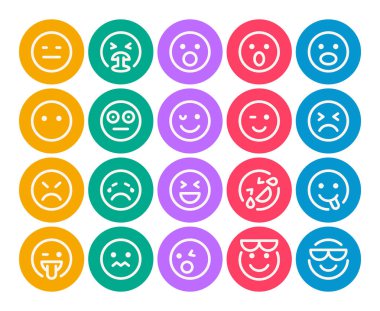 Emojis, Smiley, duygu için çember renk özet simgeleri ayarlandı.