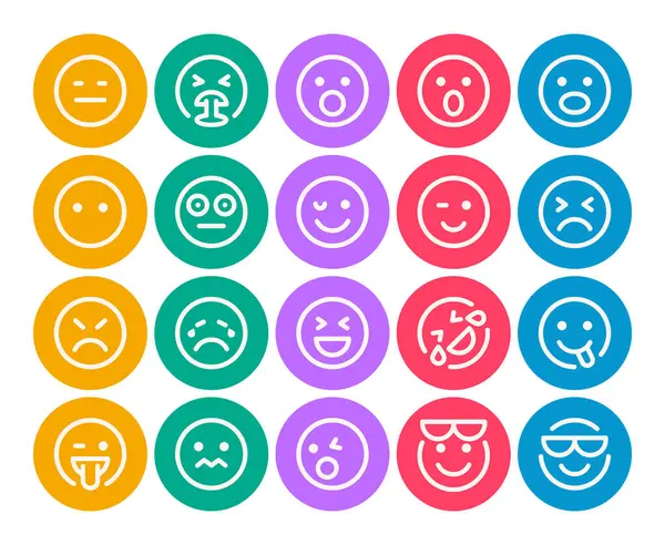 Emojis, Smiley, duygu için çember renk özet simgeleri ayarlandı.