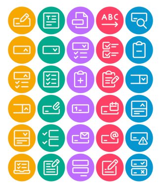 Form alanları, görevler, belgeler için çember renk ana hatları simgeleri belirlendi.