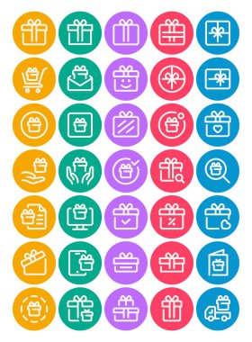 Hediye kutusu, hediye kutusu, hediye, sürpriz için daire renk ana hatları simgelerini ayarla.