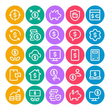 Para yatırımı ve tasarruf için çember renk özeti simgeleri belirlendi.