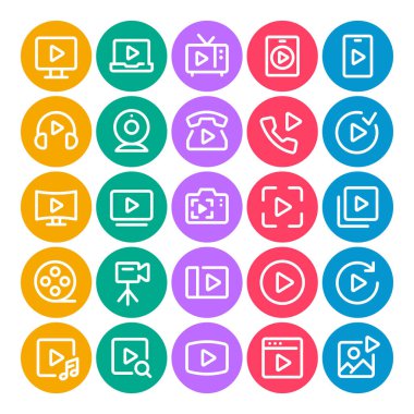 Video, oyuncu, çokluortam için çember renk ana hatları simgeleri belirlendi.