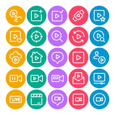 Video, oyuncu, çokluortam için çember renk ana hatları simgeleri belirlendi.