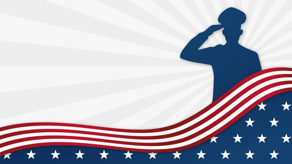 Happy veteran's day. American flag with soldier. Illustration vector graphic background with copy space area.Suitable to use on veteran day