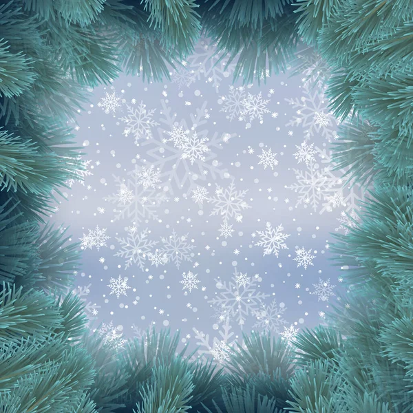 Frohes Neues Jahr Und Weihnachten Karte Mit Zweigen Rahmen Vektorillustration — Stockvektor