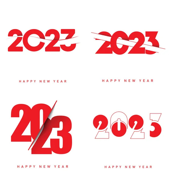 Ensemble Happy New Year 2023 Dessins Typographie Texte Illustration Vectorielle — Image vectorielle