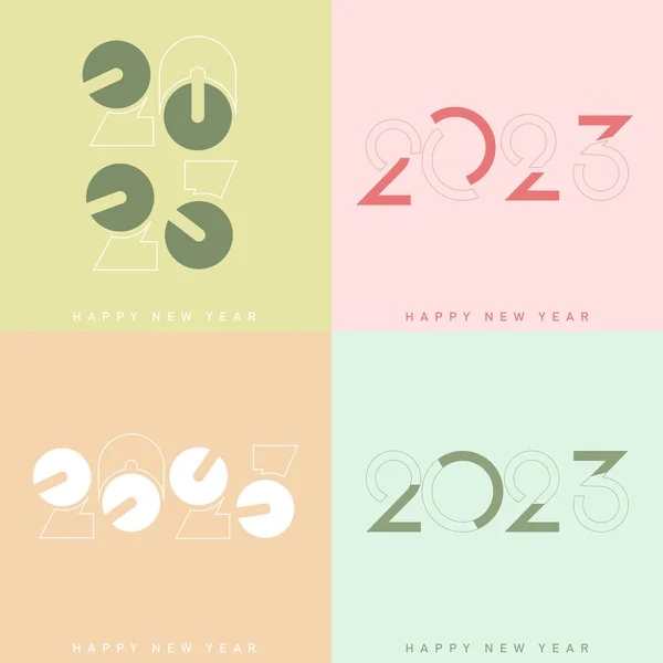 Ensemble Happy New Year 2023 Dessins Typographie Texte Illustration Vectorielle — Image vectorielle